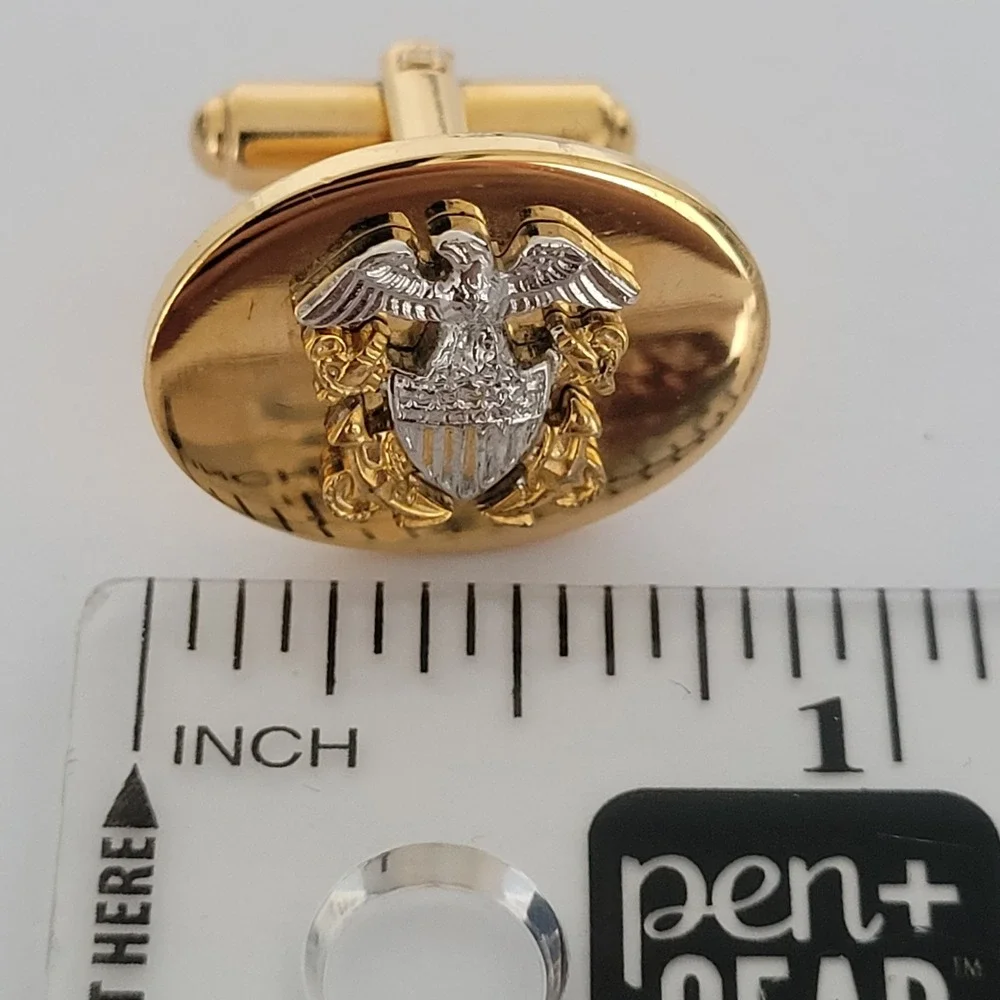 Dunhill Vintage US Navy Officer Crest Cufflinks Gold Silver Tone Two-Tone Boxed